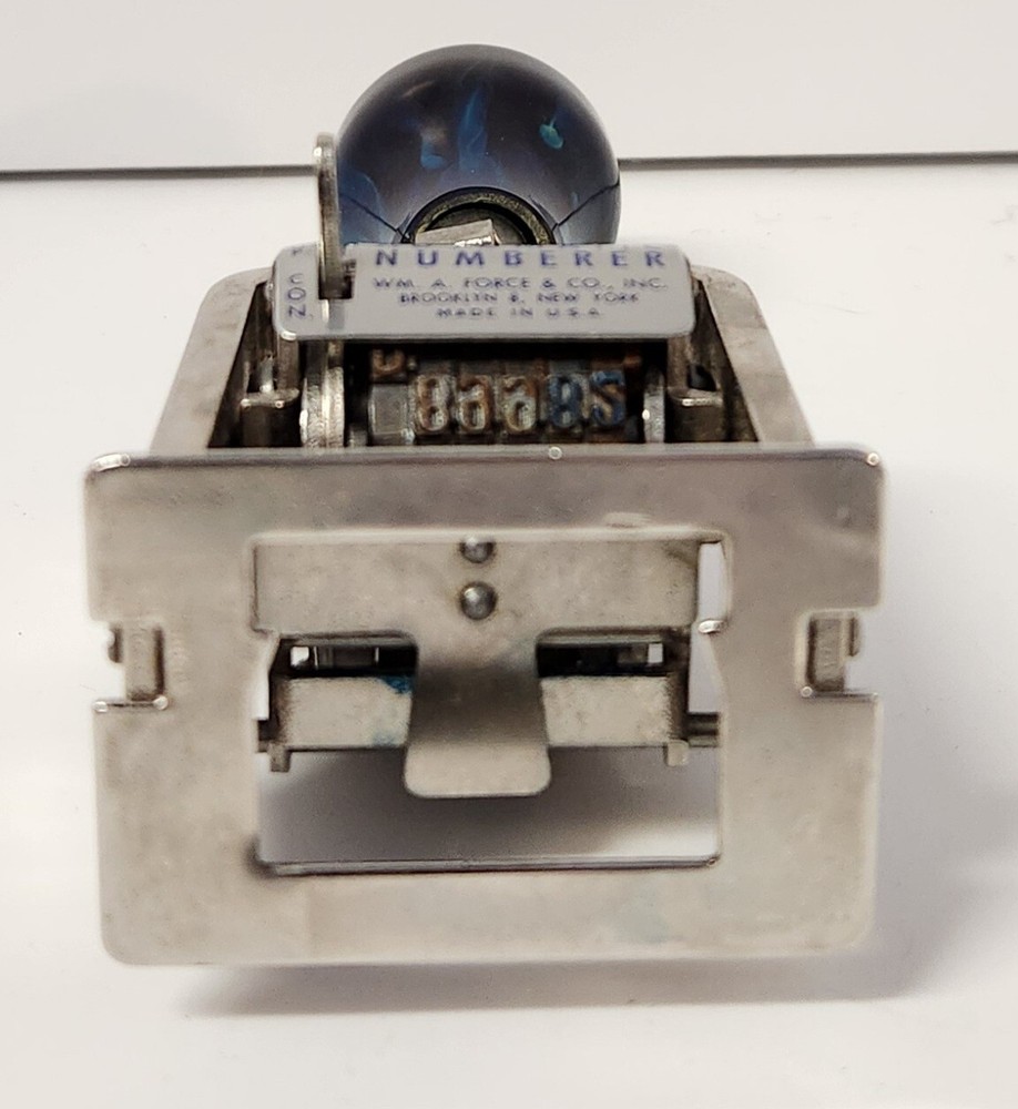Force Model 150 Automatic Numberer Machine 6 Wheel Stamper Blue Made In USA
