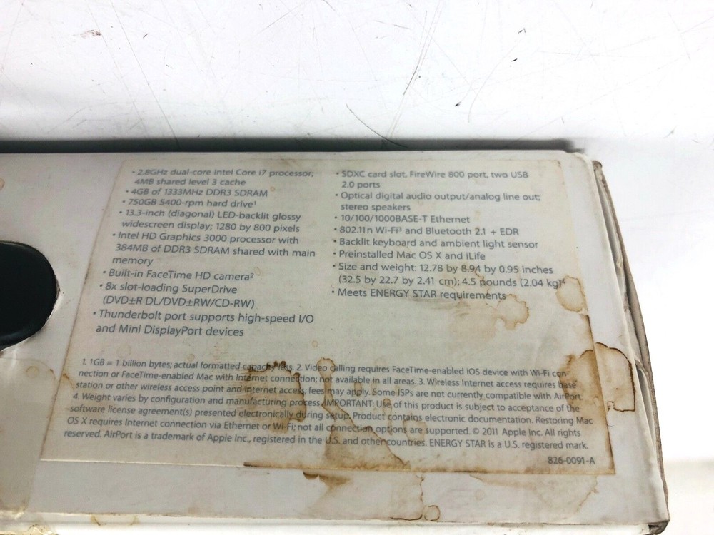 Apple A1278 13.3" MacBook Pro EMPTY BOX