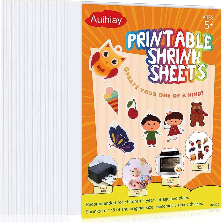 25 Sheets White Printable Shrink Plastic Sheets, Shrink Films Papers for Inkjet