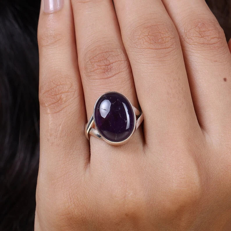 Solid Amethyst~925 Sterling Silver Band & Statement Ring Handmade Ring All Size