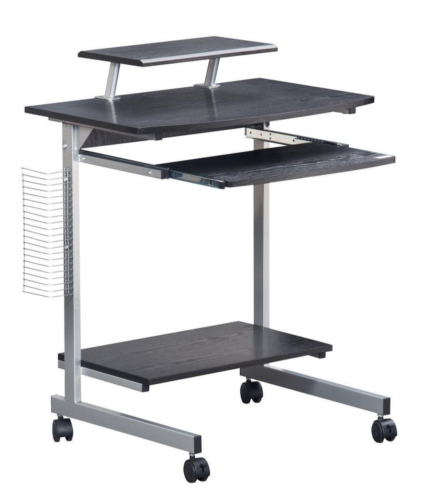Compact Mobile Computer Desk with a Pullout Keyboard Tray and Shelf in Espresso