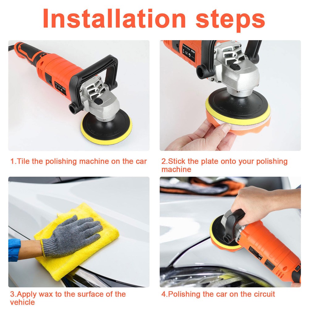 1580W Car Polisher Polishing Machine Kit Buffer Sander Variable 7 Speed w/Pad