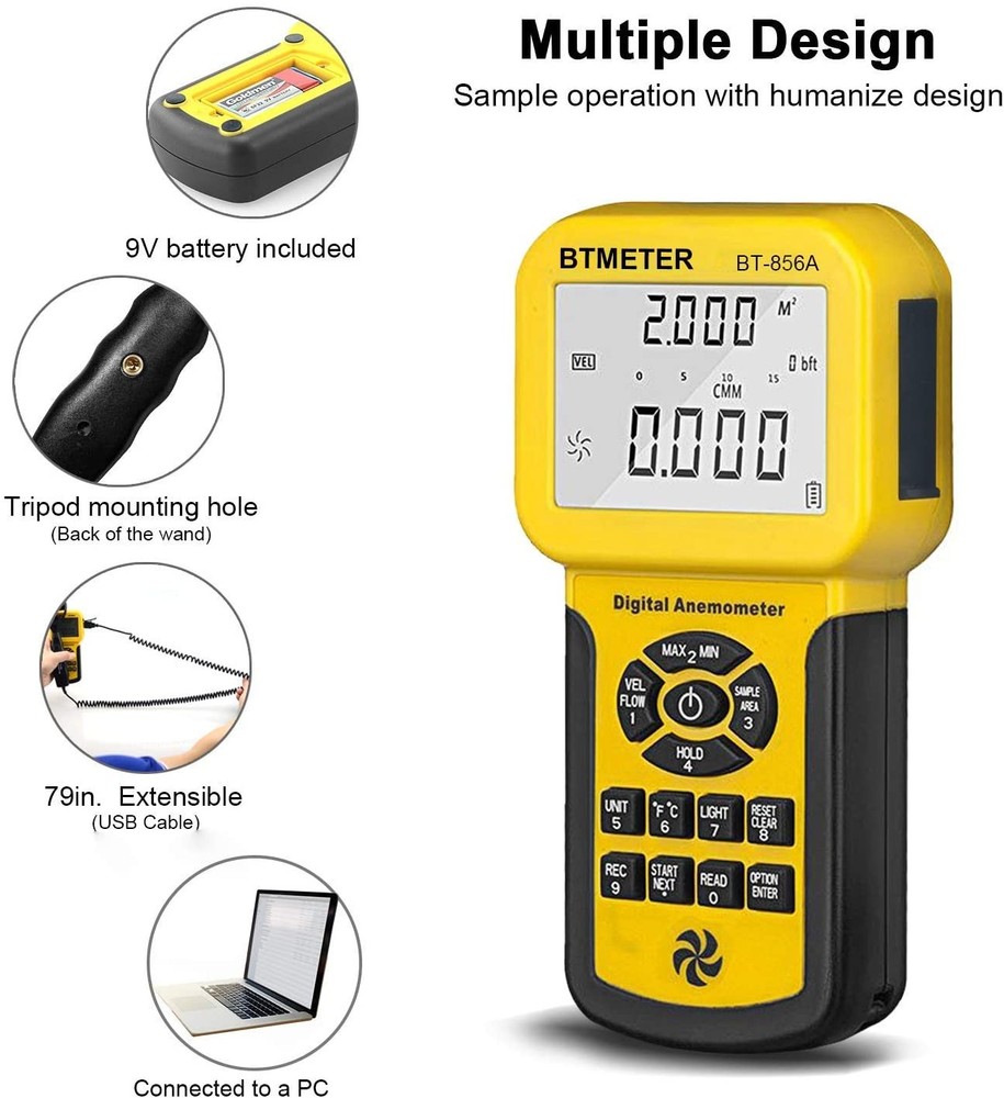 Digital Anemometer Wind Speed Air Flow Volume Meter Thermometer with USB Data CD