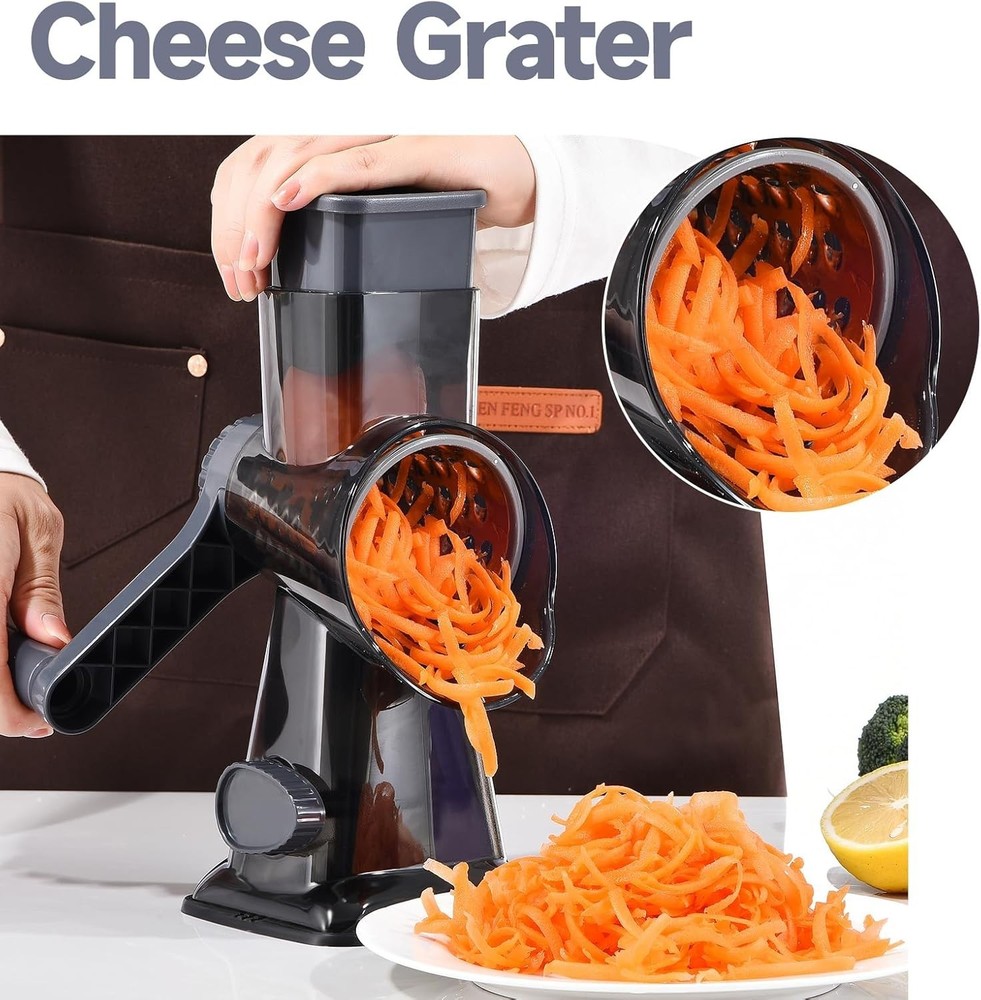 Deluxe Hand-Crank Cheese Grater with Safety Features & Interchangeable Blades