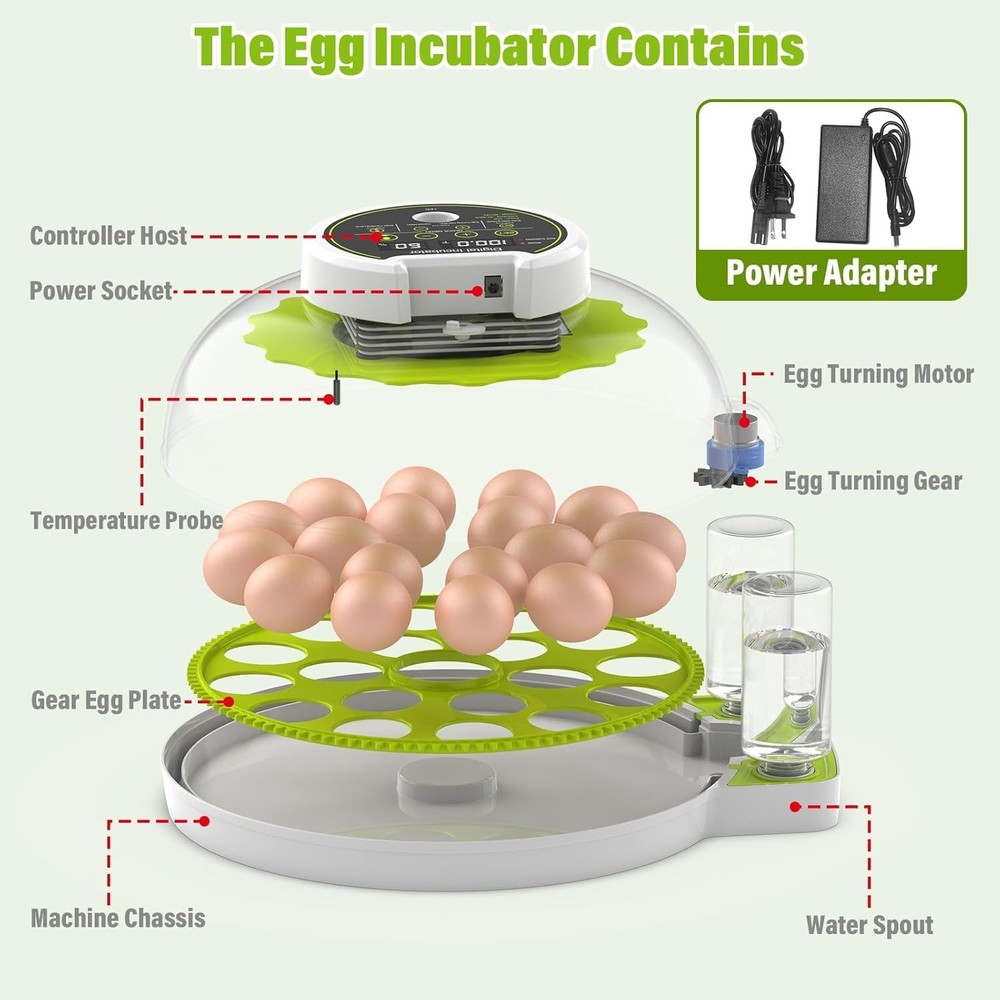 18 Eggs Incubator with Automatic Egg Turning and Humidity Control, Incubators