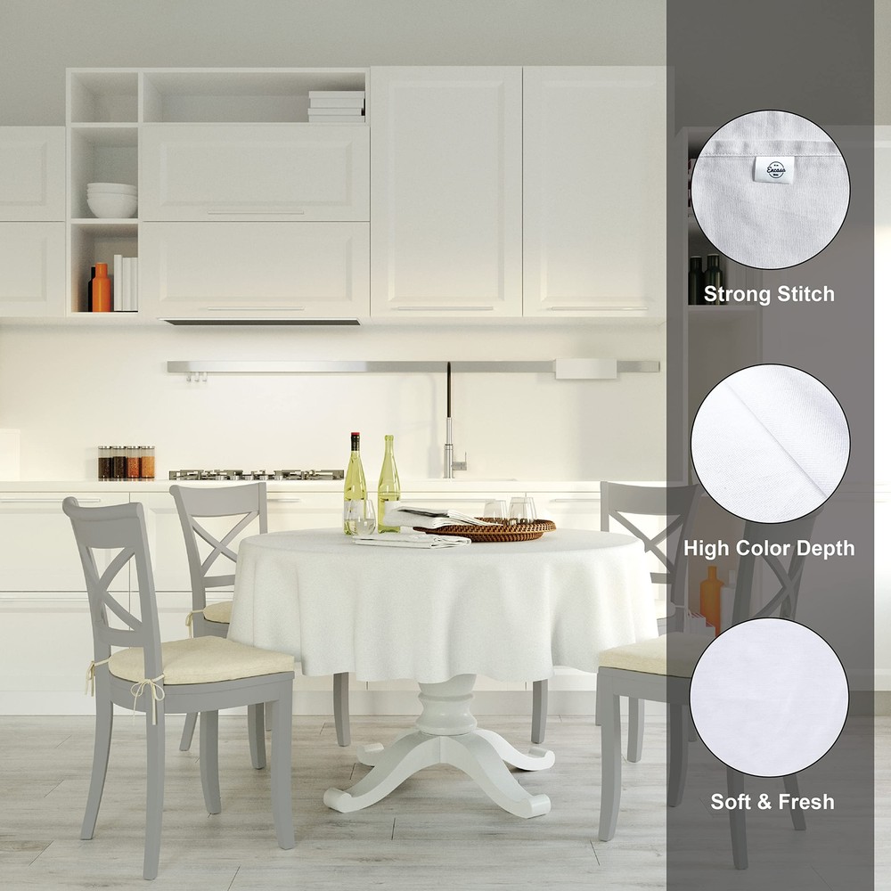Encasa Table Cloth Size 56 in-Round | Cotton Canvas Fabric | White Solid Colo...