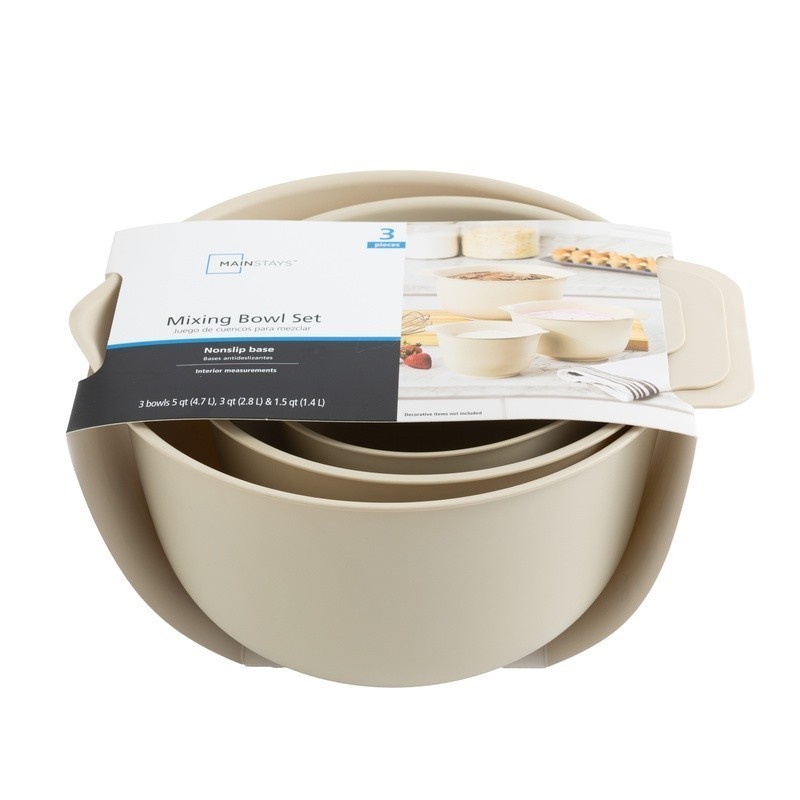 3 Piece Mixing Bowls Set Non Slip Base Stackable Kitchen Prep Durable Recycled