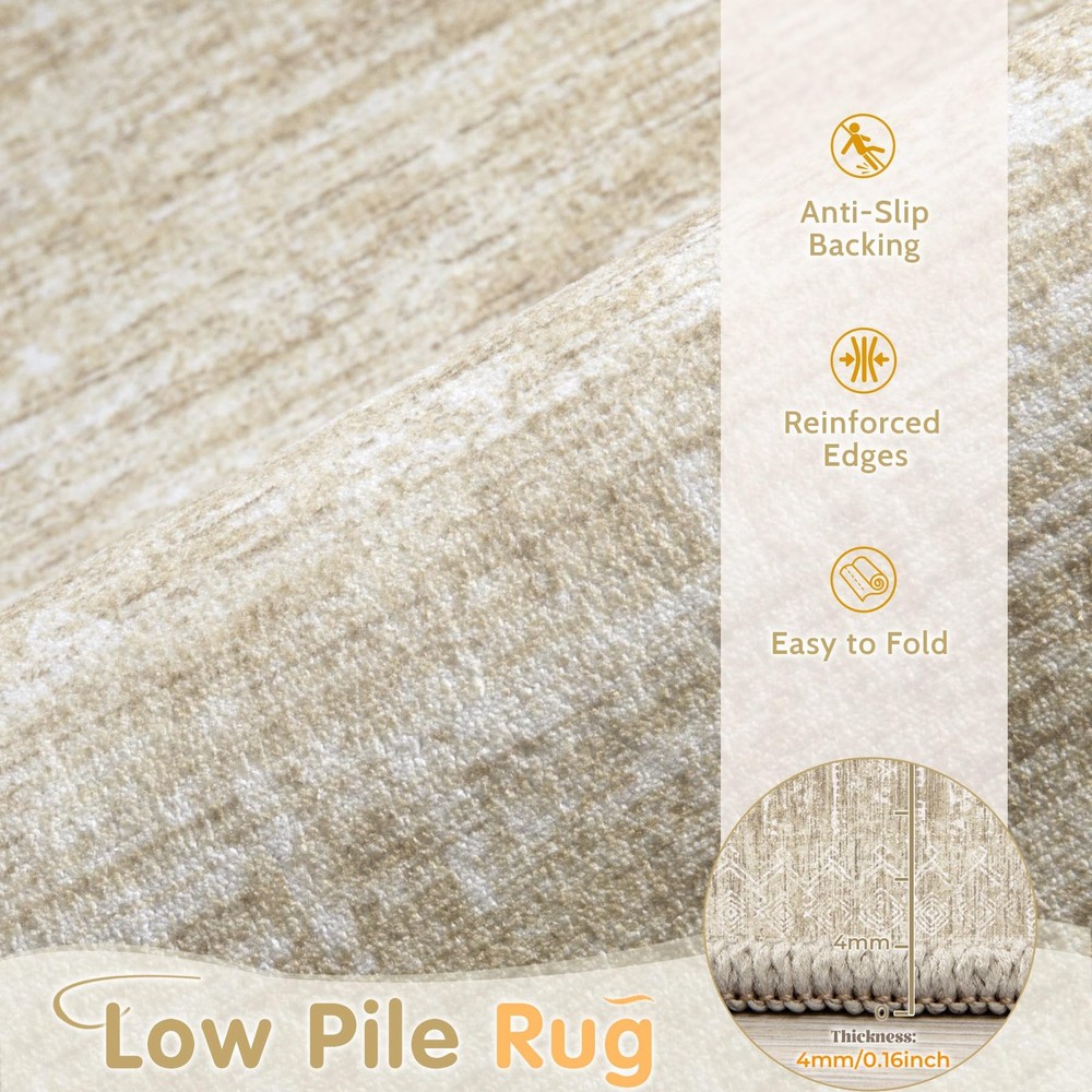 Washable Rug 5x7 Area Rugs: Modern Geometric 5' x 7' (Rectangular), Beige