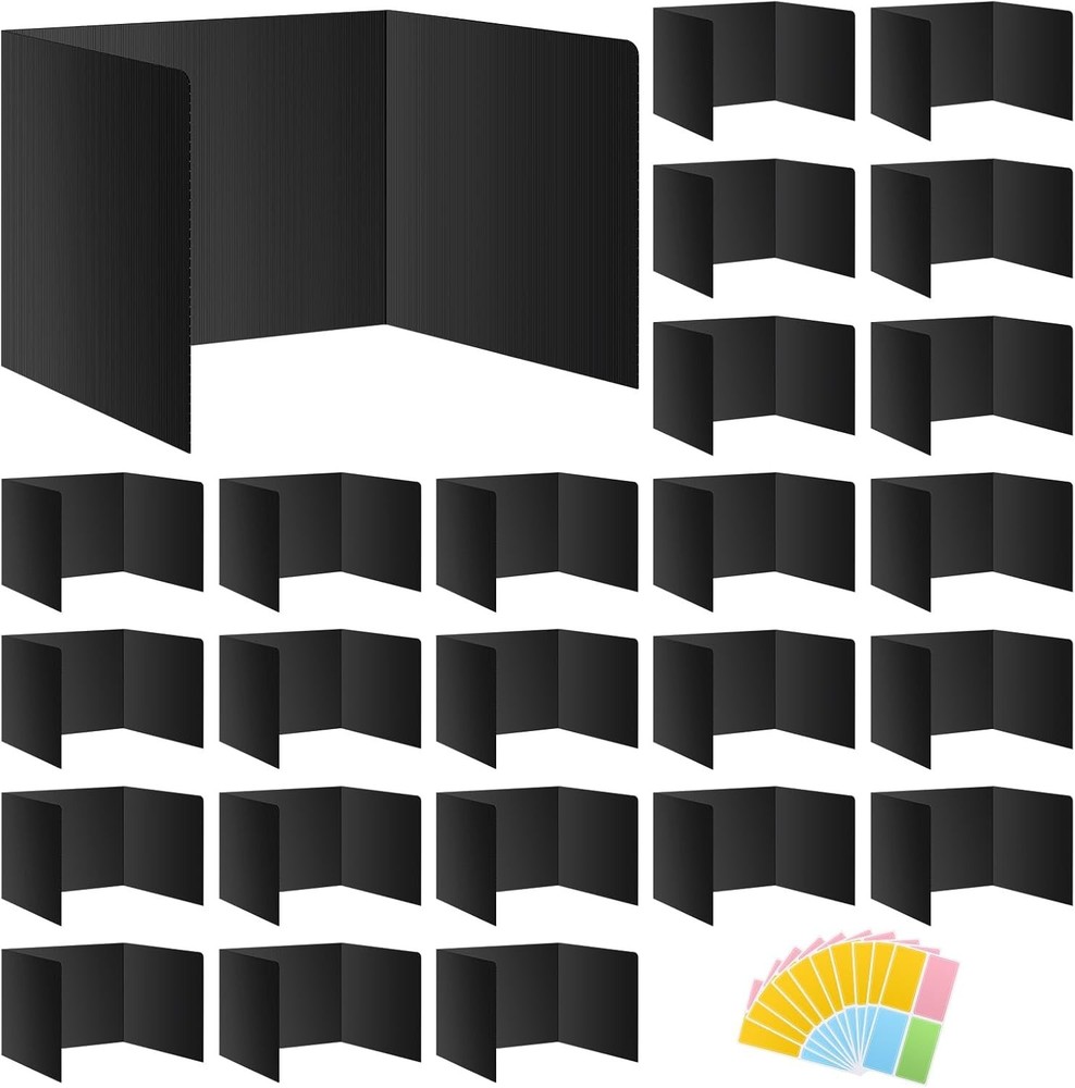 Black 24-Pack Desk Dividers for Students, Waterproof Durable Plastic Study Ca...