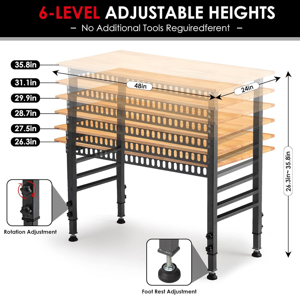 OLBRUS 48 "Adjustable Workbench with Power Outlet, Heavy Duty 2000 LBS Load Capa