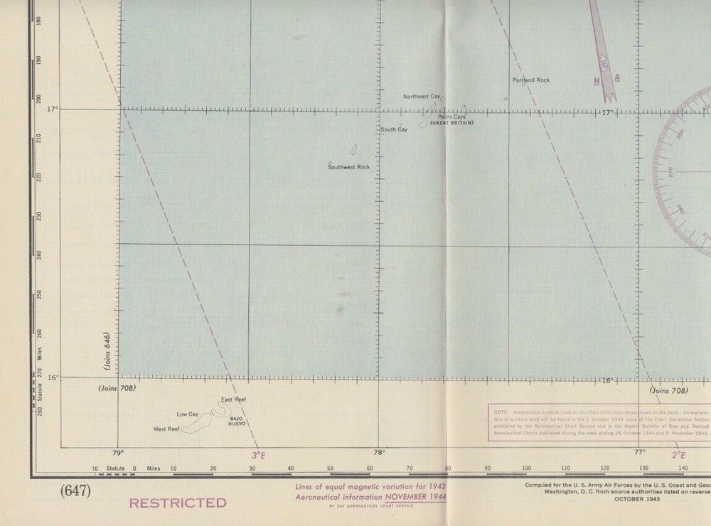 VTG Aeronautical Chart Jamaica WW2 1943 Map Restricted (647) Mint