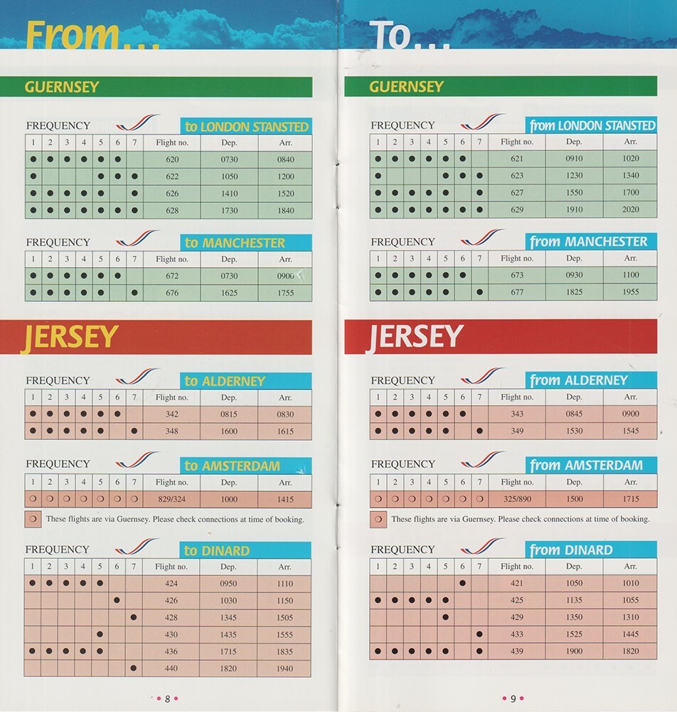 Aurigny Air Services timetable 2000/10/29
