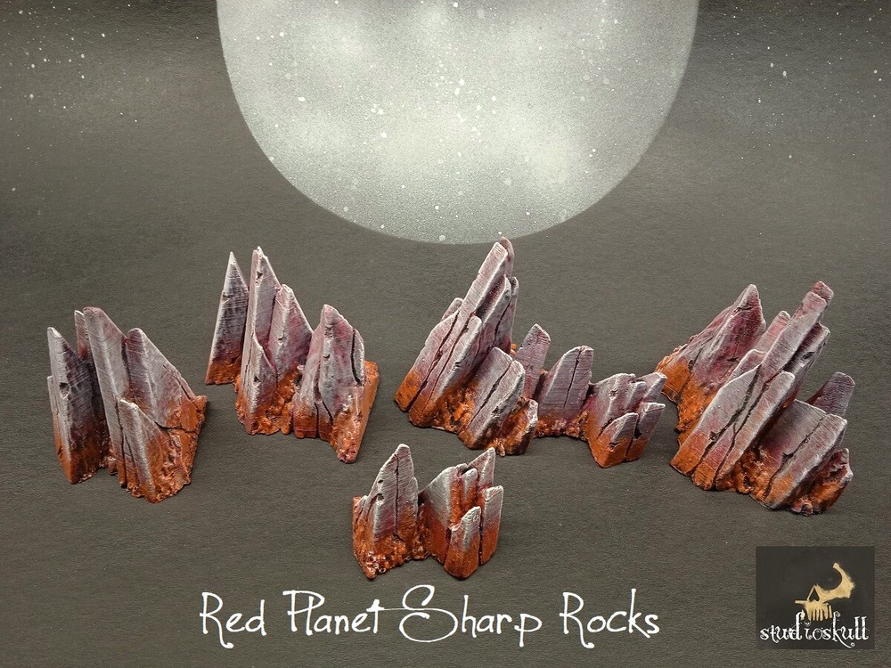 TERRAIN SCENERY RED PLANET SHARP ROCKS 5 PCS PAINTED