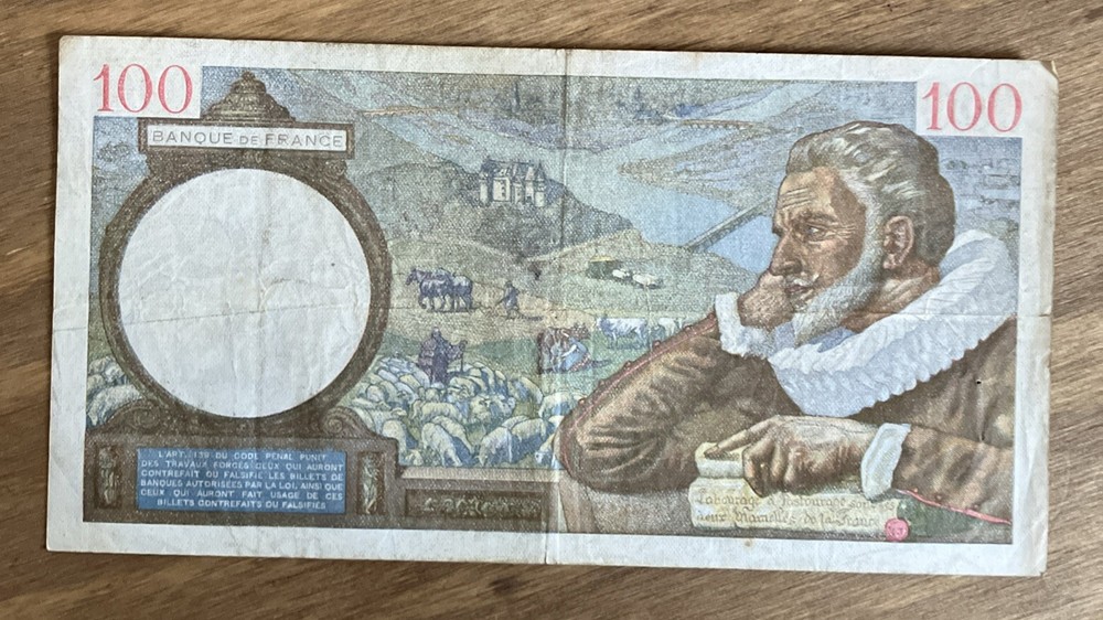 France Banknote. 100 Francs. Dated 1941. Vintage Note.