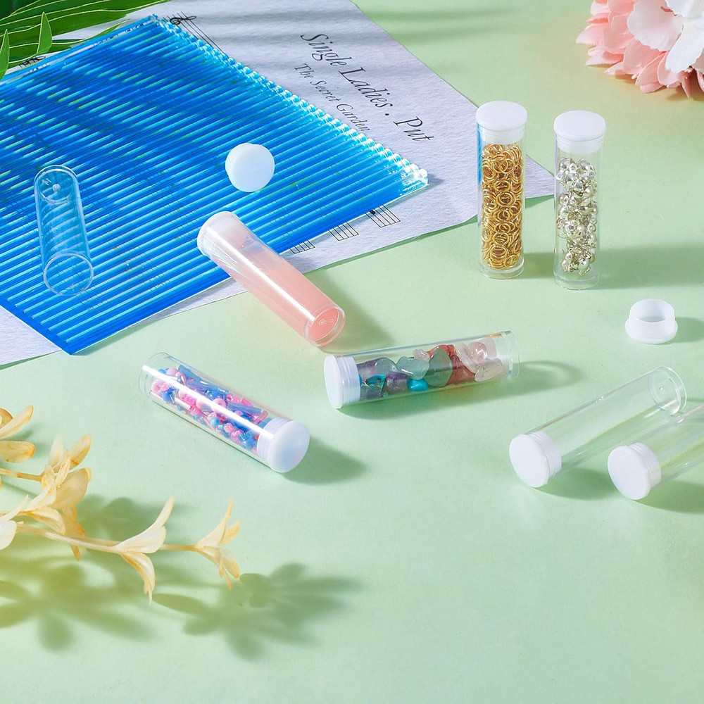 100Pcs Transparent Clear Plastic Small Empty Storage Tubes Bead Container Set Te