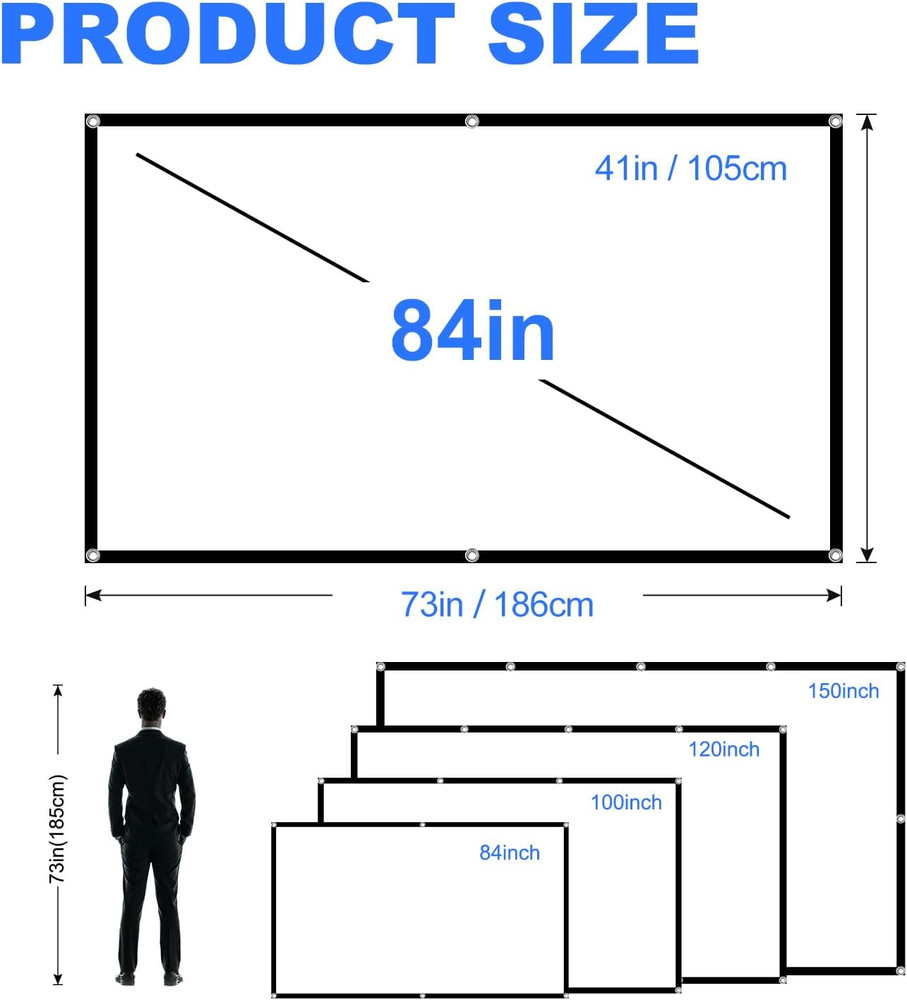 Projector Screen, 84 Inch Foldable Portable Rear Front Projector Screen Indoor