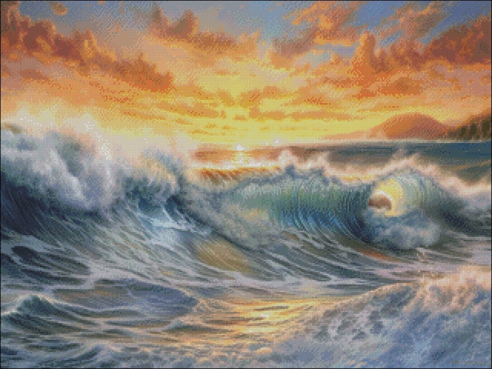 Sunset Crashing Wave - DIY Chart Counted Cross Stitch Patterns Needlework DMC