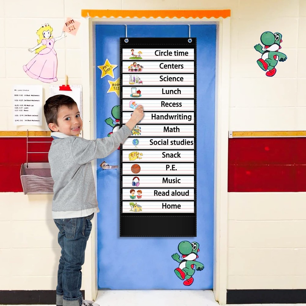 Daily Schedule Pocket Chart — 13+1 Pocket Visual Schedule for Kids, Includes ...