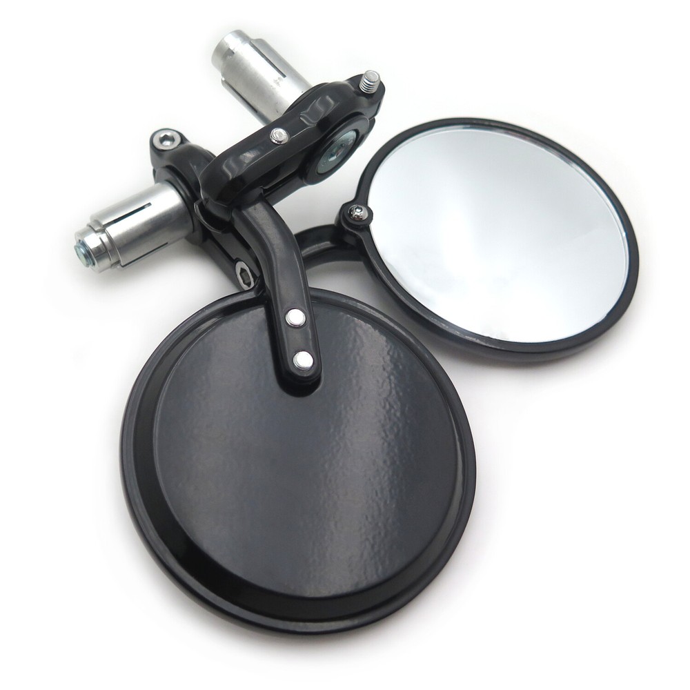 HongK Motorcycle Round 1" Universal Black Foldable Handle Bar End Side Mirror