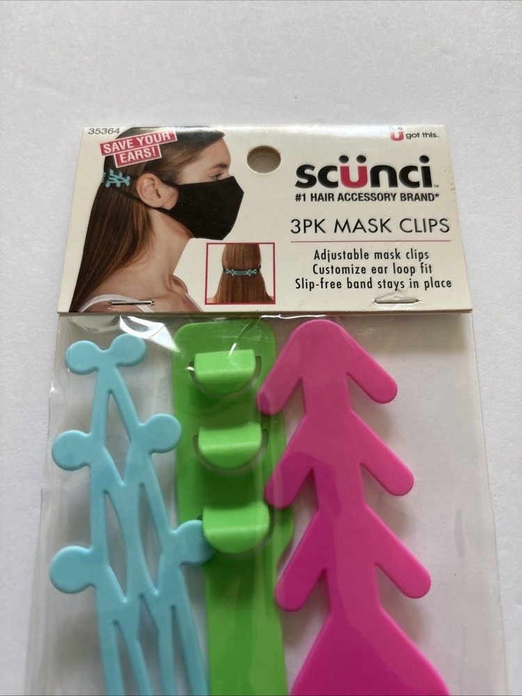 Scunci Adjustable Ear Strap Saver, Extender Holder, Comfortable Band Clip (3pc)