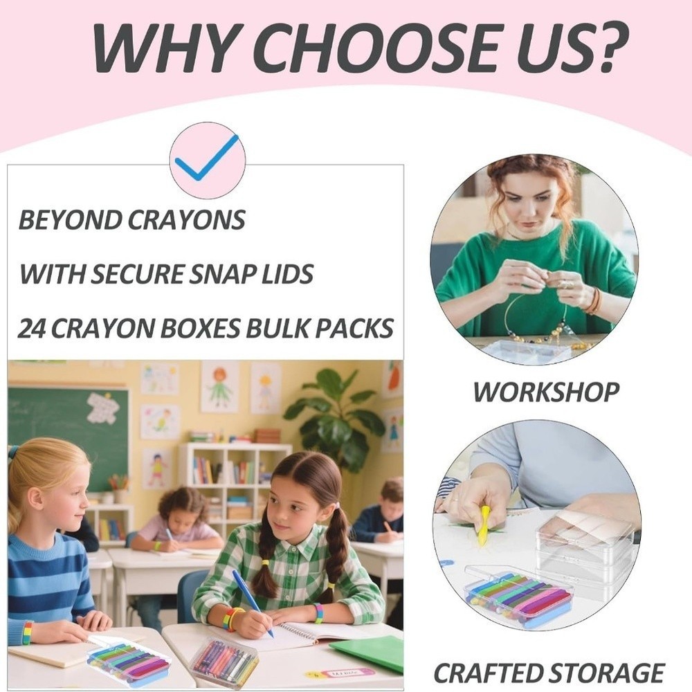 24 Pack Clear Crayon Storage Boxes with Lids for Classroom and Group Use