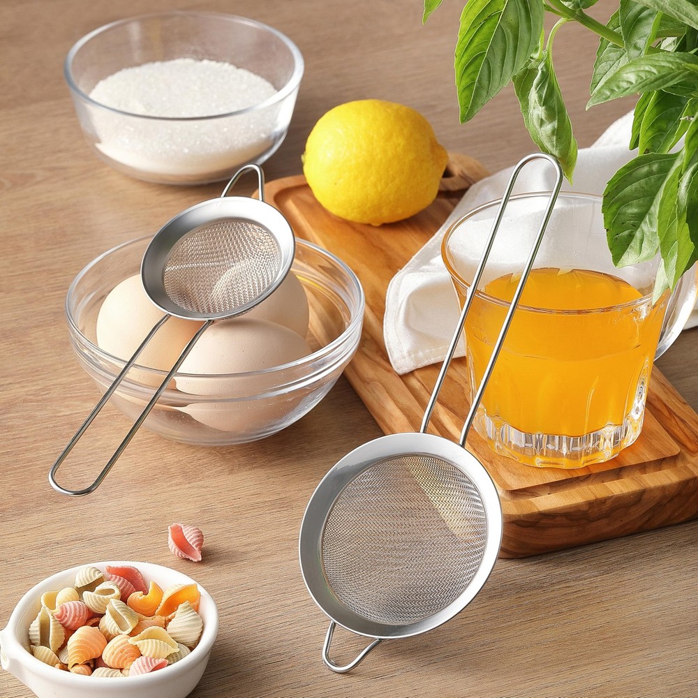 2 Pack Fine Mesh Strainers, Mini Stainless Steel Strainer with Small, Sliver