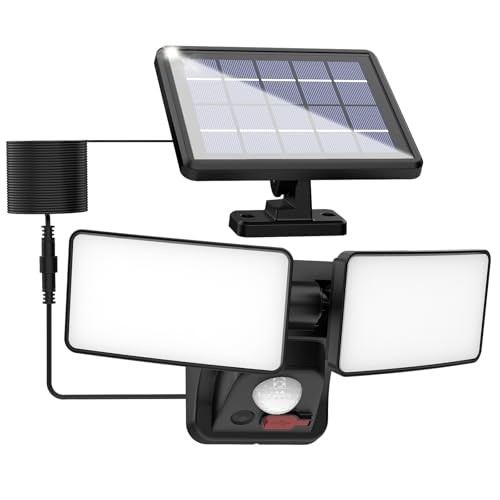 Solar Security Light with USB Power for Cams, Detachable Solar Panel & 15ft