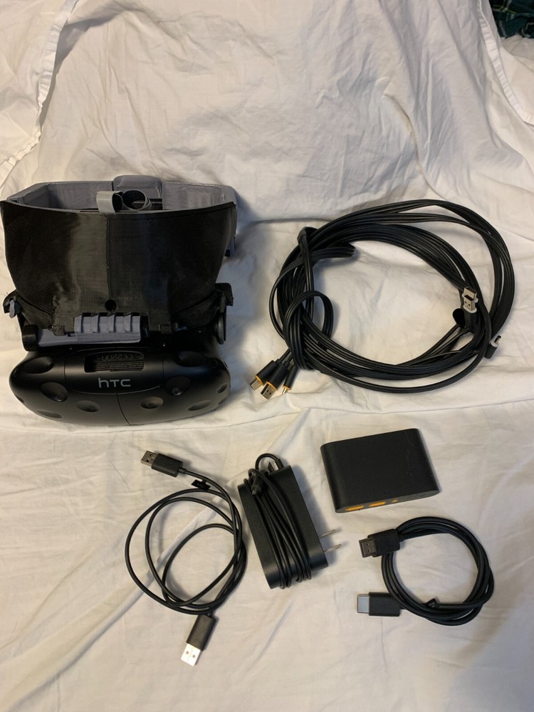 HTC Vive Virtual Reality Headset with reVolve headstrap, link box, CABLES