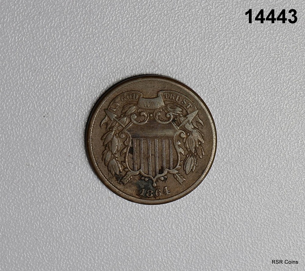 1864 TWO CENT PIECE XF CORRODED #14443