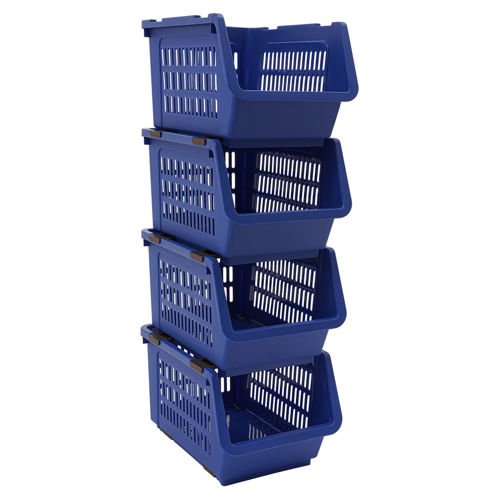 4PCS Stacking Storage Baskets, PP Plastic Stackable Organizer Bins