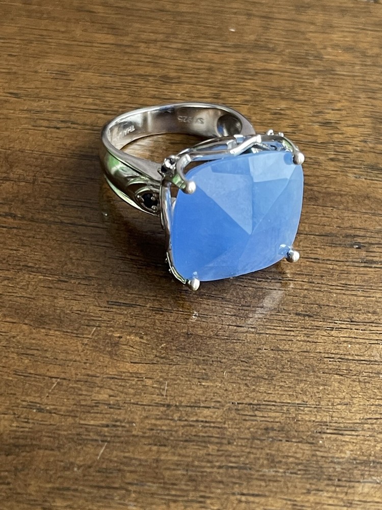 SX 925 Silver Blue Jade RING SIZE 8