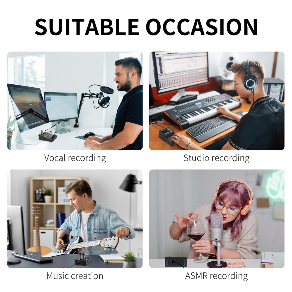 XTUGA USB Audio Interface+48V Phantom Power with 3.55m Microphone Jack,2i2