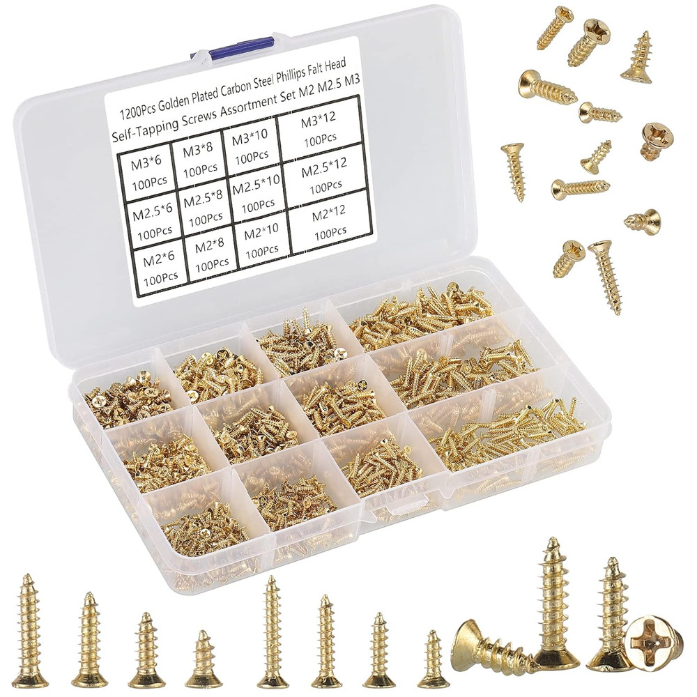 1200Pcs Tiny Phillips Flat Head Self Tapping Screws for Wood, Plastic and Soft M
