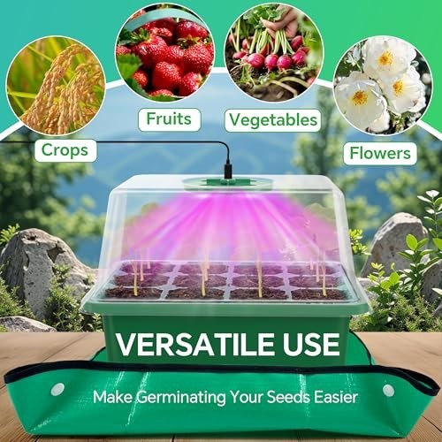 5-Pack Seed Starter Tray with Grow Light, 60 Cells, Adjustable Brightness, Mini