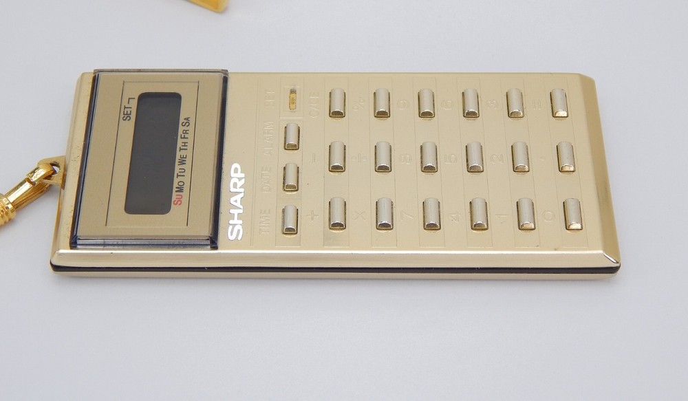 SHARP CALCULATOR EL-8061 GOLD CLOCK ALARM POCKET