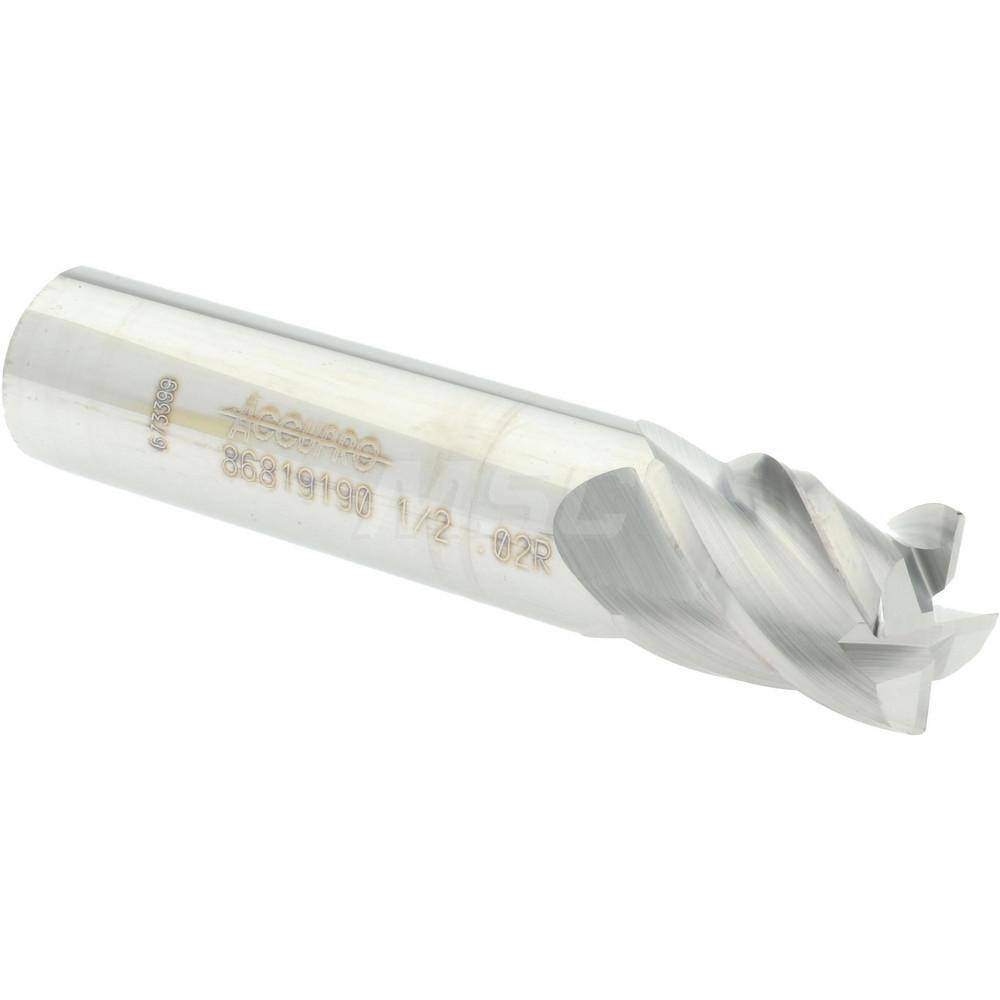 Accupro 1/2" Diam 4 Flute Single End Solid Carbide 0.02" Corner Radius End Mi...