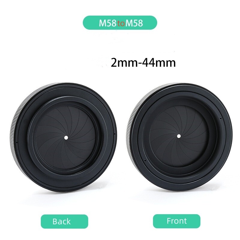 2-44mm Adjustable Iris Diaphragm M58/M65 Camera Lens Module Adapter Ring