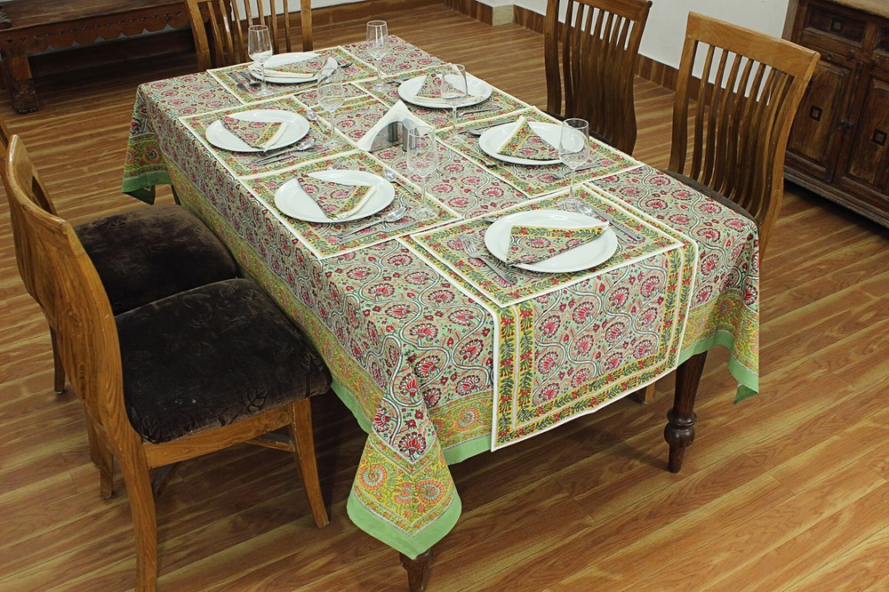 Block Printed Tablecloth, Boho Cotton Table Cover, Dinning & Kitchen Tablecloths