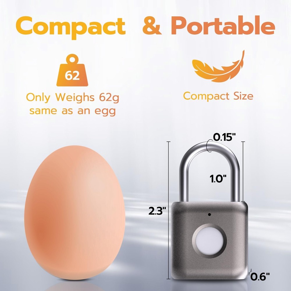 Pothunder Fingerprint Smart Padlock Lock, Biometric Metal Keyless Thumbprint ...