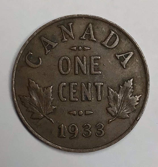 1933 Canada Small Cent King George V 🇨🇦