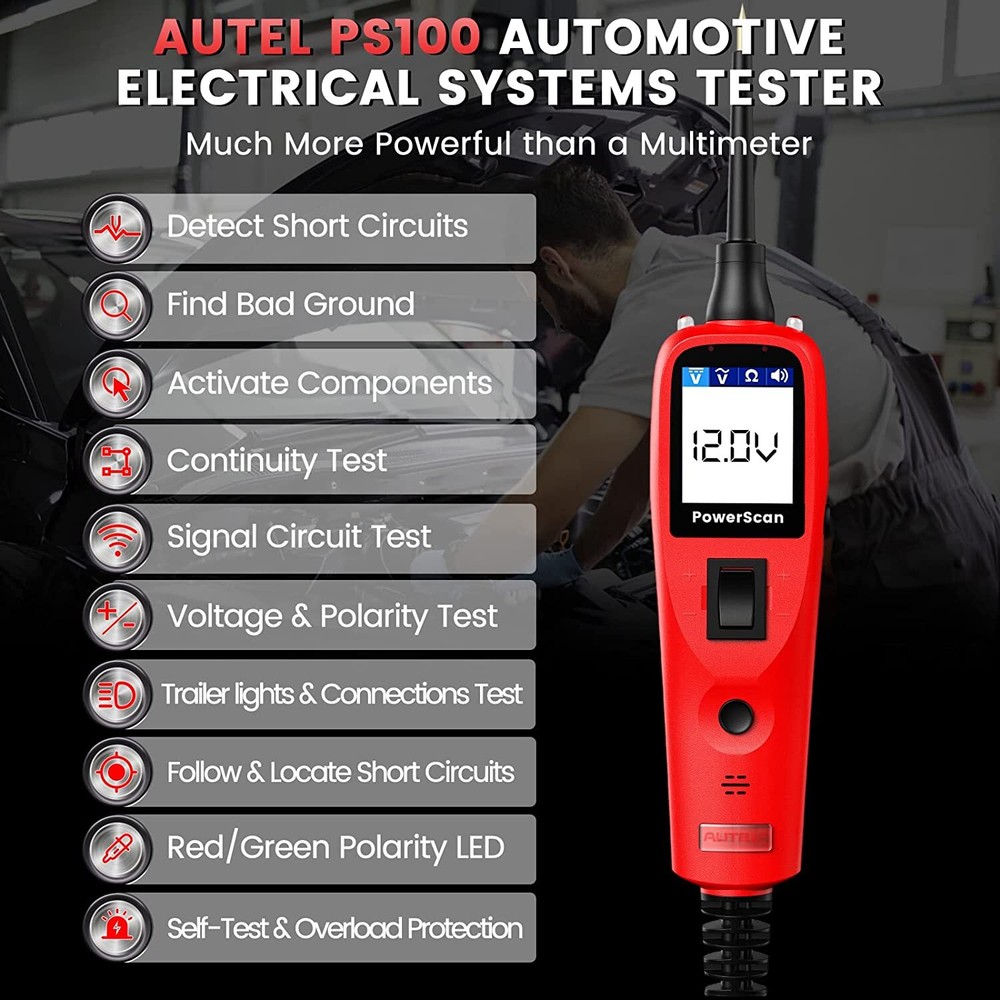 Autel PowerScan PS100 Electrical Diagnostic 12V/24V AVOmeter Circuit Tester Tool