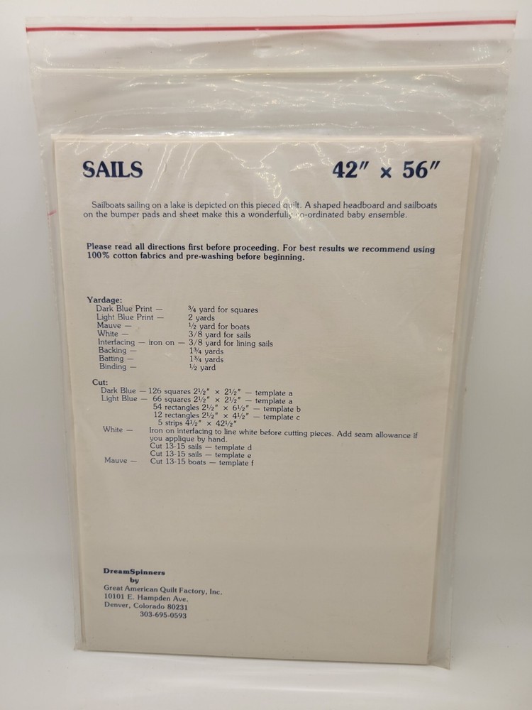 Dream Spinners Sailboat Quilt Pattern 42"x56"