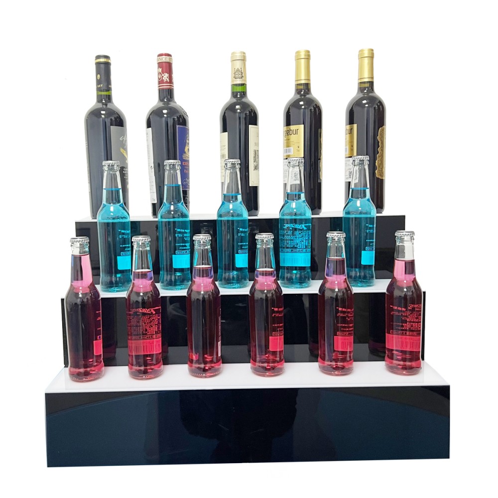 3 Step Liquor Bottle Display Shelf 24" LED Lighted Bar Shelf with Remote Control