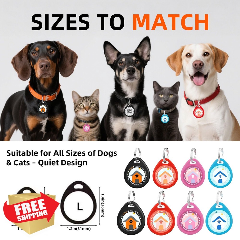 4 Pack QR Code Cat ID Tags, Personalized Pet Tag, Black S