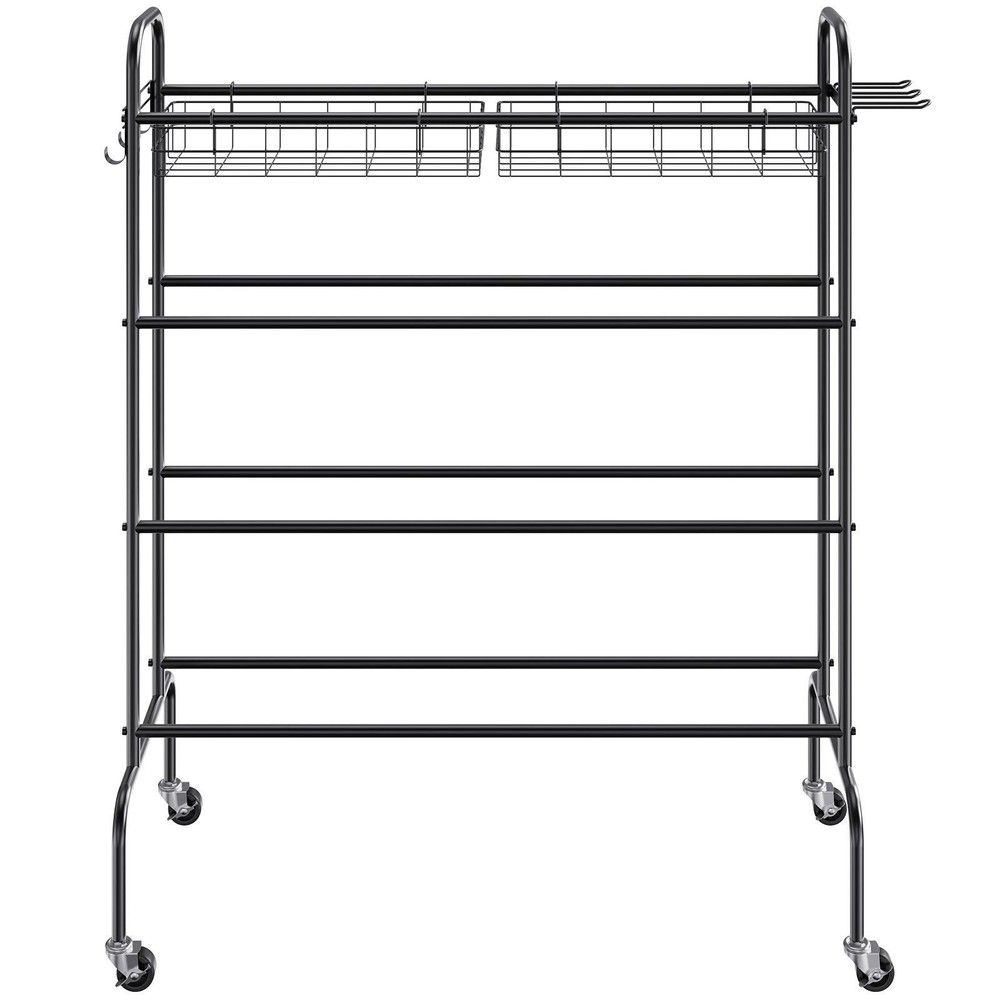4-Tier Basketball Storage System w/ Wheels Hooks Bat Holders & Baskets