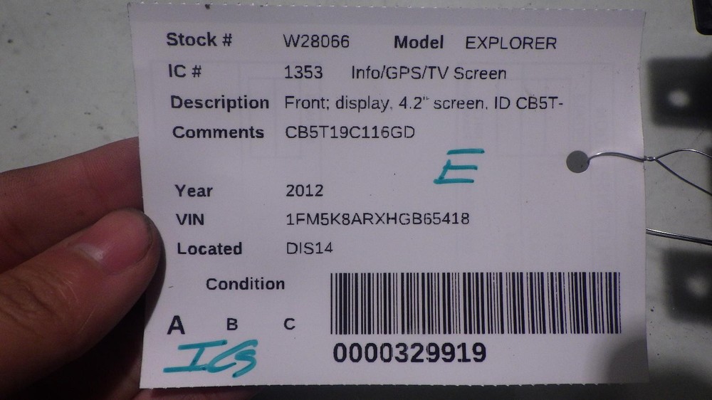 12 FORD EXPLORER Info Screen CB5T19C116GD