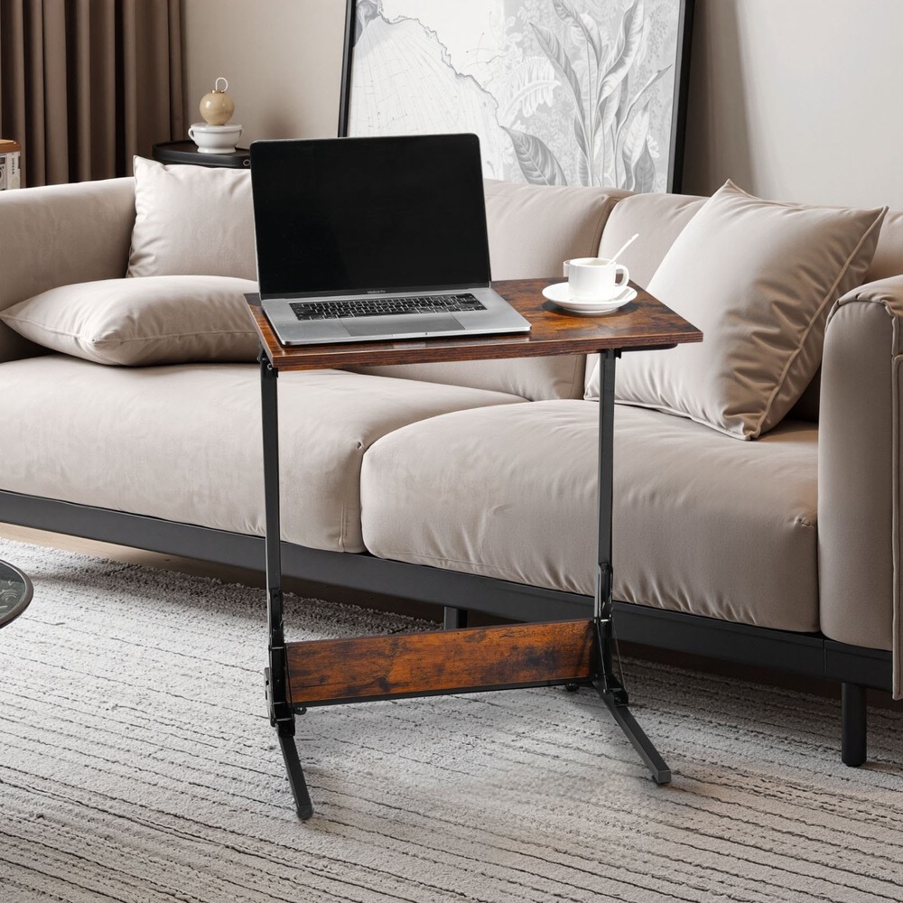 [New]C Table,Folding C Shaped End Table w/Metal Frame & Adjustable Feet,Foldable