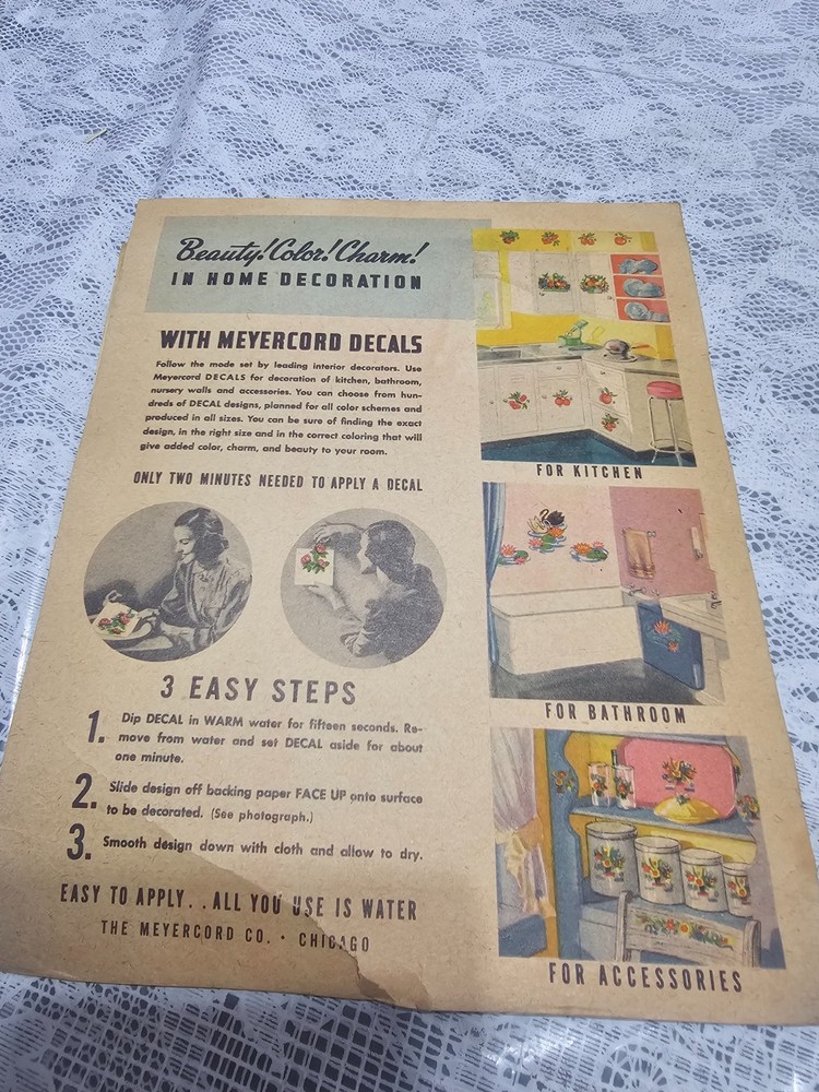 Vintage Meyercord Decorative Decals Pattern Number 8 4-B