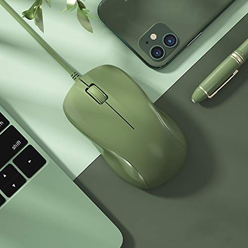 Green USB Silent Wired Computer Mouse, 1200DPI, Easy Click, Windows PC, Laptop