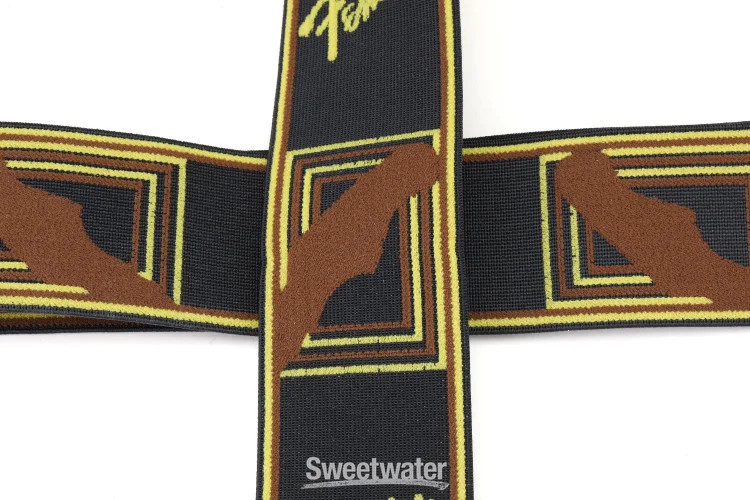 Fender WeighLess Monogram Strap - Black/Yellow/Brown
